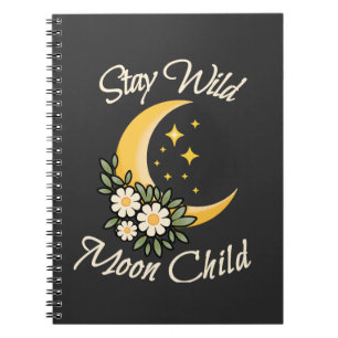 Caderno Espiral Fique Selvagem Criança da Lua Lua Crescente Boho
