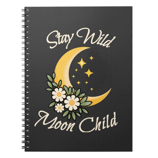 Caderno Espiral Fique Selvagem Criança da Lua | Lua Crescente Boho (Frente)