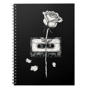 Caderno Espiral Fita Cassete Vintage Rosa Em Flor Estética