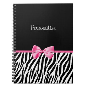 Caderno Espiral Fita preto e branco na moda do rosa do impressão
