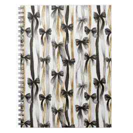 Caderno Espiral Fitas e Laços Pretos Prateados Dourados Glamurosos
