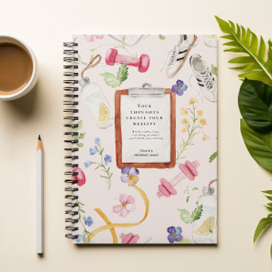 Caderno Espiral Fitness Floral Reinicialização da Mentalidade Mo