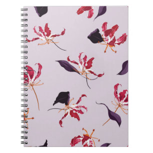 Caderno Espiral Flame Lily: Padrão Floral De Jardim.