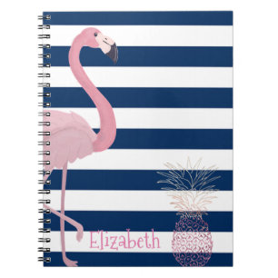 Caderno Espiral Flamingo, Abacaxi Listras Azul Marinho - Personali