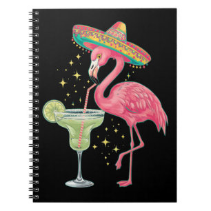 Caderno Espiral Flamingo Bebendo Margarita Poncho Mexicano Engraça