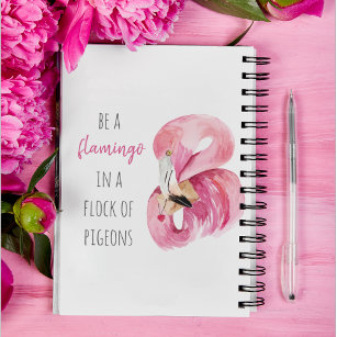 Caderno Espiral Flamingo, Cor de Água Rosa Moderna, Com Citação