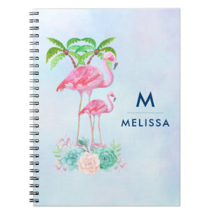 Caderno Espiral Flamingo cor-de-rosa Momma & bebê com as palmeira