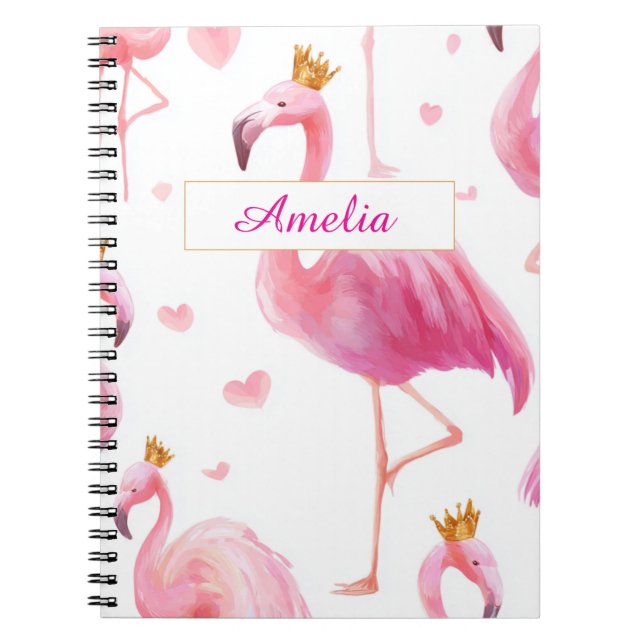 Caderno Espiral Flamingo Coroado – Vibes de Ilha Luxuosa (Frente)