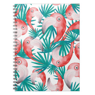 Caderno Espiral Flamingo desenhado à mão: padrão contínuo em aquar