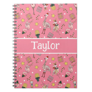 Caderno Espiral Flamingo e Abacaxi, de Natal rosa-claro