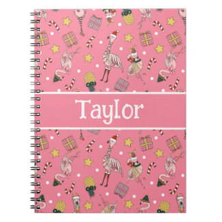Caderno Espiral Flamingo e Abacaxi, de Natal rosa-claro