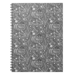 CADERNO ESPIRAL FLAMINGO E GATO NEGRO DE PINCO METADE EM PINCO,