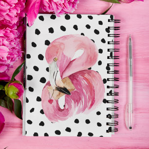 Caderno Espiral Flamingo e pontos de aquarela rosa moderna