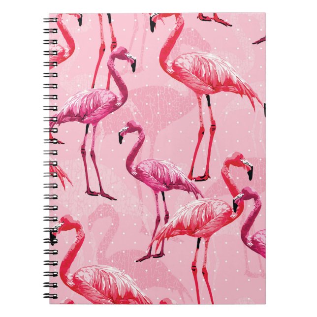 Caderno Espiral Flamingo Elegance: Padrão de Pássaro Rosa. (Frente)