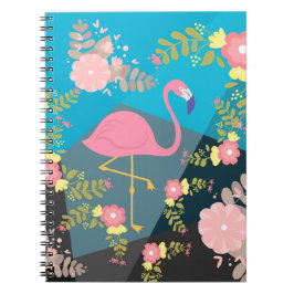 Caderno Espiral Flamingo floral feminino cor-de-rosa bonito chique