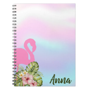 Caderno Espiral Flamingo Hibiscus Rosa Holographic