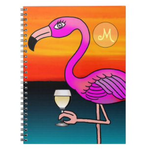 Caderno Espiral Flamingo Monogramado a beber Vinho Rosé