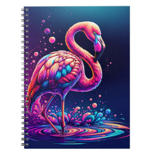 Caderno Espiral Flamingo Neon Lagoon – Arte Tropical Vibrante