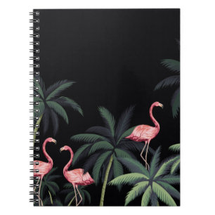 Caderno Espiral Flamingo, palma, aves selvagens de colheita tropic