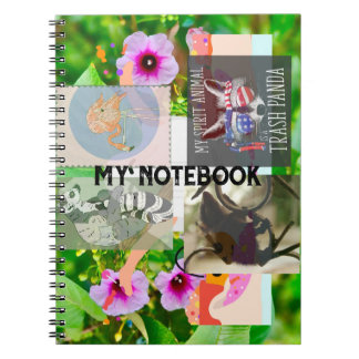 Caderno Espiral Flamingo, Raccoon Spirit Animal, Ringtail, Floral