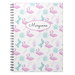 Caderno Espiral Flamingo Rosa Cacto Azul Personalizar Nome