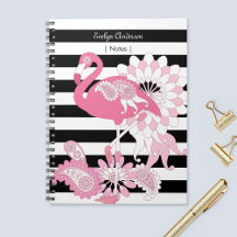 Flamingo Rosa Caprichoso Listras Pretas e Brancas