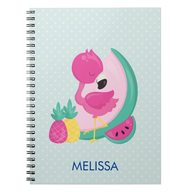Caderno Espiral Flamingo rosa com melancia e abacaxi (Frente)