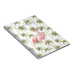 Caderno Espiral Flamingo rosa com óculos escuros Palmeiras