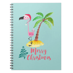 Caderno Espiral Flamingo Rosa Em Um Chapéu De Papai Noel Por Um X