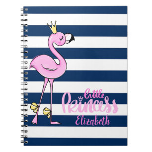 Caderno Espiral Flamingo Rosa, Listras Azul-Marinho, Pequena Princ