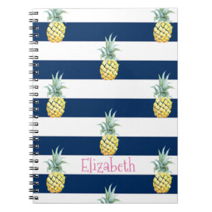 Caderno Espiral Flamingo Rosa, Listras Azul-Marinho-Personalizado