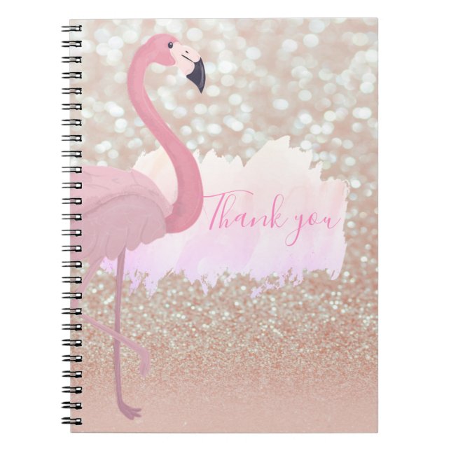 Caderno Espiral Flamingo Rosa Moderno, Obrigado (Frente)