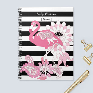 Caderno Espiral Flamingo rosa, preto e branco moderno