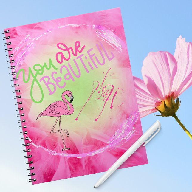 Caderno Espiral Flamingo Rosa Você É Belo Inspirador (Criador carregado)