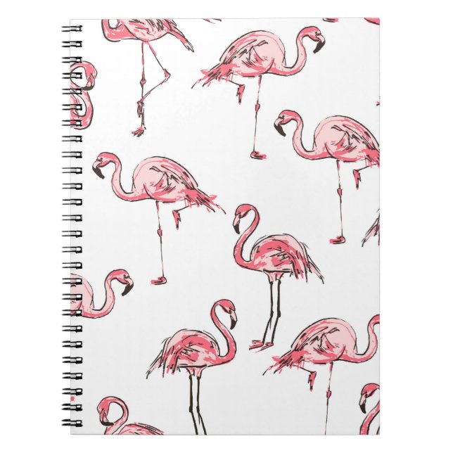 Caderno Espiral Flamingo Sketch: Padrão de Vintagem Tropical. (Frente)