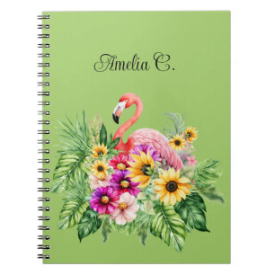 Caderno Espiral Flamingo Tropical Florais e Girassóis Cheios