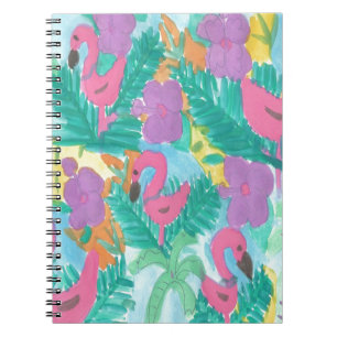 Caderno Espiral Flamingo Tropical Jungle Patterno