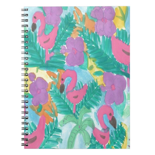 Caderno Espiral Flamingo Tropical Jungle Patterno (Frente)