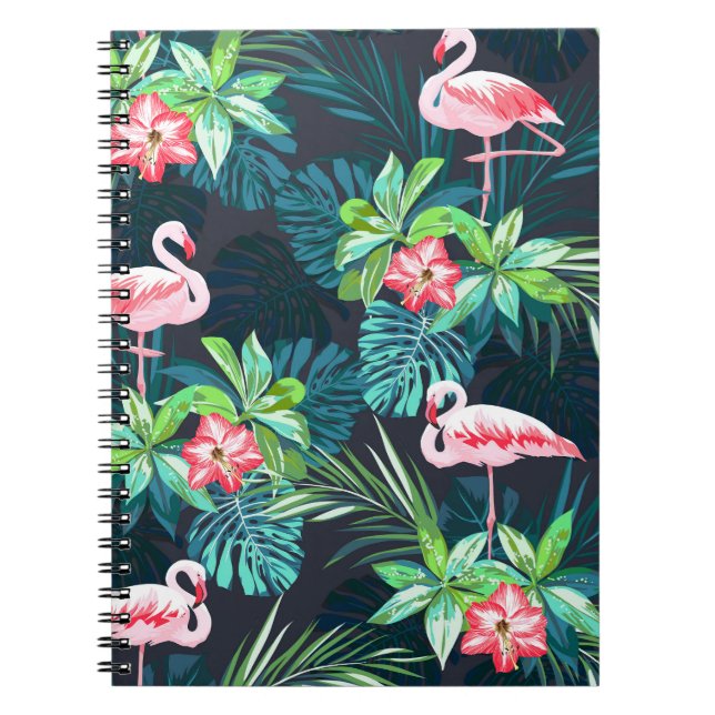 Caderno Espiral Flamingo Tropical: Padrão de Flores de Verão (Frente)
