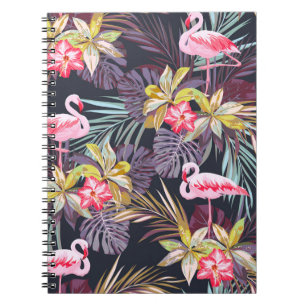 Caderno Espiral Flamingo Tropical: Padrão sem costura de verão