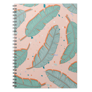 Caderno Espiral Flamingo tropical rosa, fundo da safra de verão.