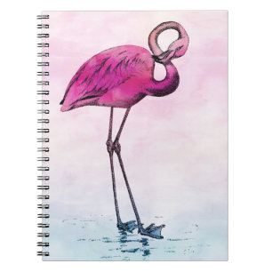 Caderno Espiral Flamingo Watercolor Vintage Flamingos Rosa, Retro