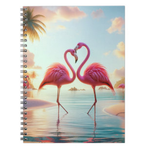 Caderno Espiral Flamingos Apaixonados Praia Tropical