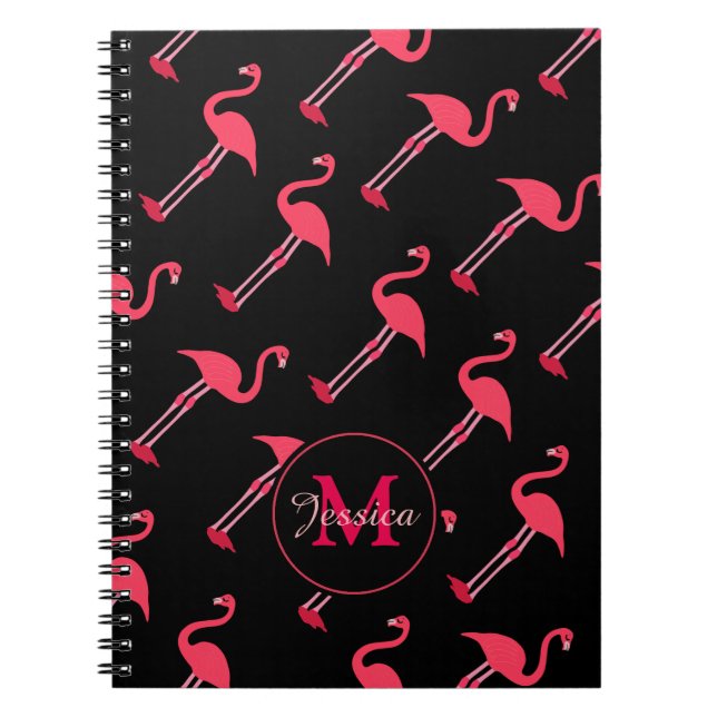 Caderno Espiral Flamingos cor-de-rosa em preto personalizado (Frente)