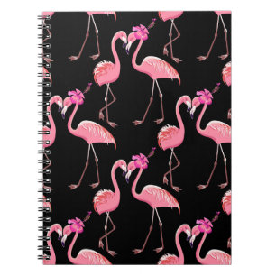 Caderno Espiral Flamingos cor-de-rosa: Vintagem preta de fundo
