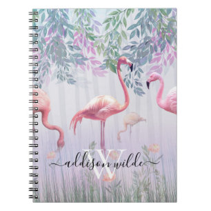 Caderno Espiral Flamingos De Água, Cor De Água, Da Família Trop