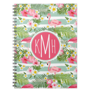 Caderno Espiral Flamingos E Stripes   Monograma