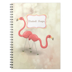 Caderno Espiral Flamingos Fofos, Bokeh - Personalizado
