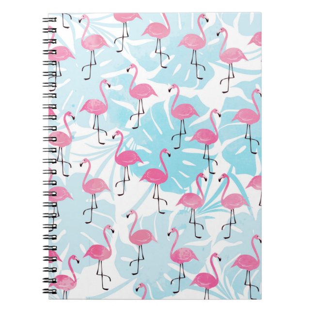 Caderno Espiral flamingos graciosos e folhas de monstera (Frente)