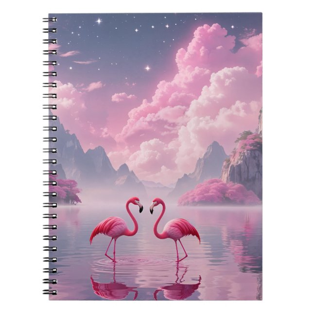 Caderno Espiral Flamingos in einer Traumwelt (Frente)